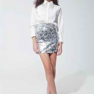 Silver Sequin Mini Skirt